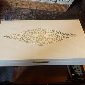 Ivory Jewelry Box with a Gold Design & Mirror